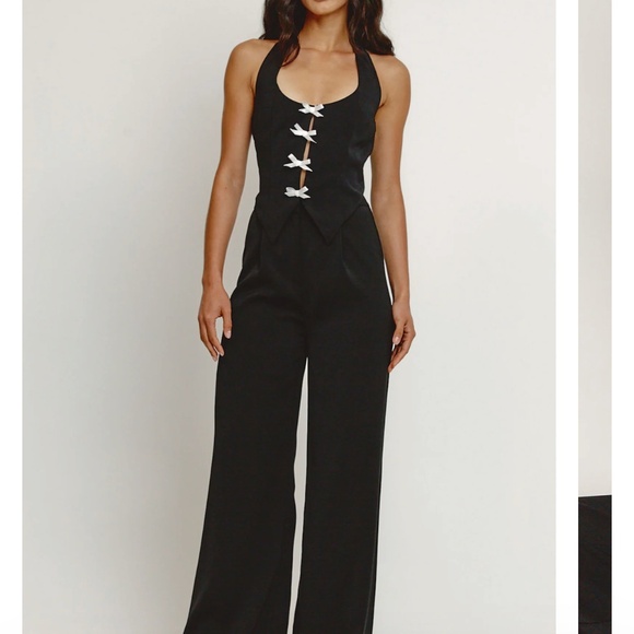 RARE LONDON Black Waistcoat Bow Detail Jumpsuit NEW - Picture 1 of 11